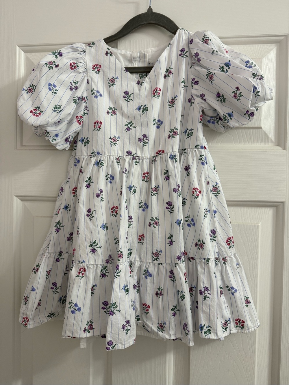 Janie and Jack White Floral Puff-Sleeve Tiered Dress